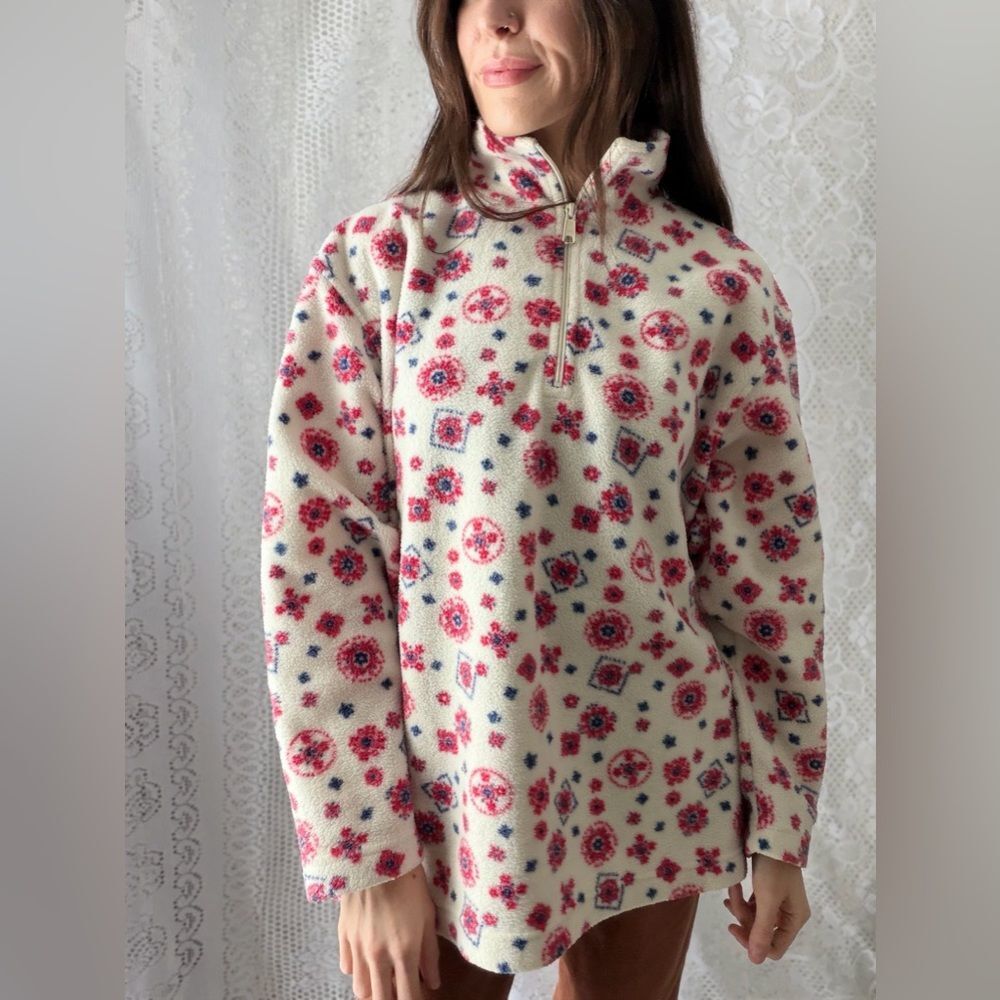 Vintage 1990s Cabin Creek Floral Quarter Zip Fleece Pullover Cottage Cozy - Picture 9 of 16
